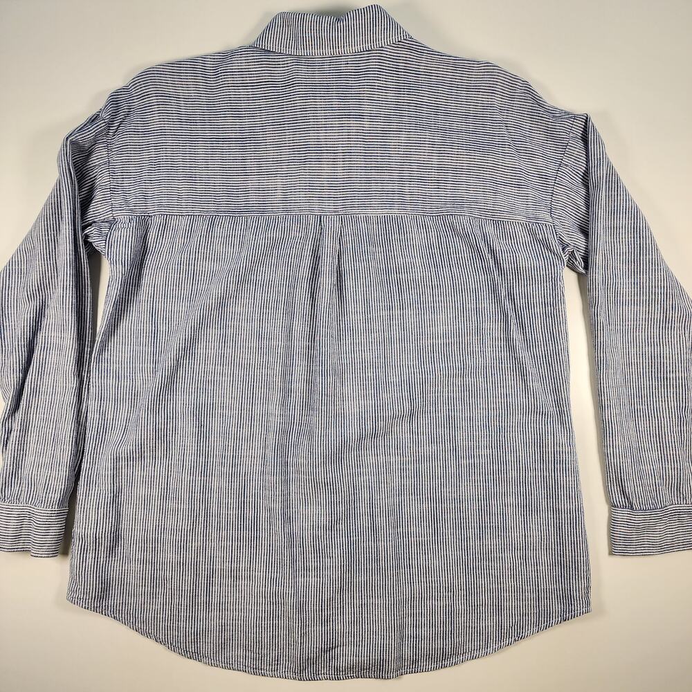 BeCool Blue White Stripe Button Up Shirt Linen Blend S/M Casual Top - Picture 10 of 10